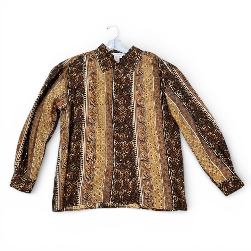 Allison Taylor Brown Animal Print Silk Shirt